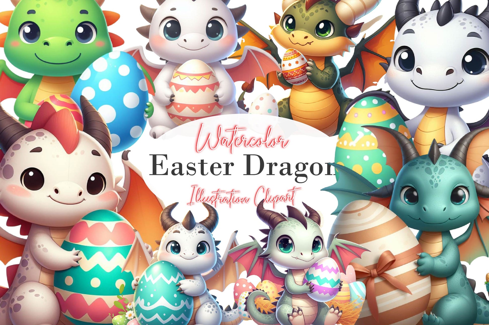 Cute Dragon Easter Day Clipart Bundle - CraftNest - Digital Crafting and Art