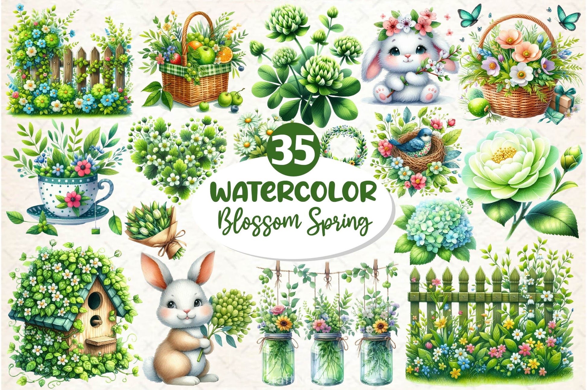 Green Blossom Spring Clipart Bundle 2 - CraftNest - Digital Crafting and Art