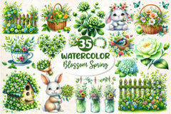 Green Blossom Spring Clipart Bundle 2 - CraftNest - Digital Crafting and Art