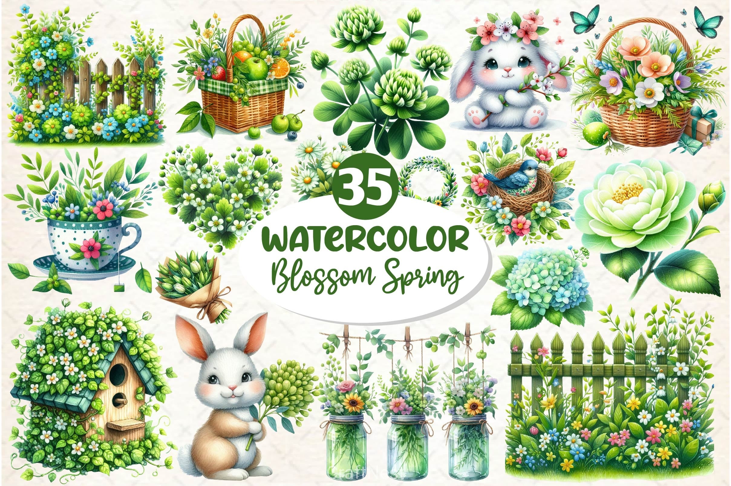 Green Blossom Spring Clipart Bundle 2 - CraftNest - Digital Crafting and Art