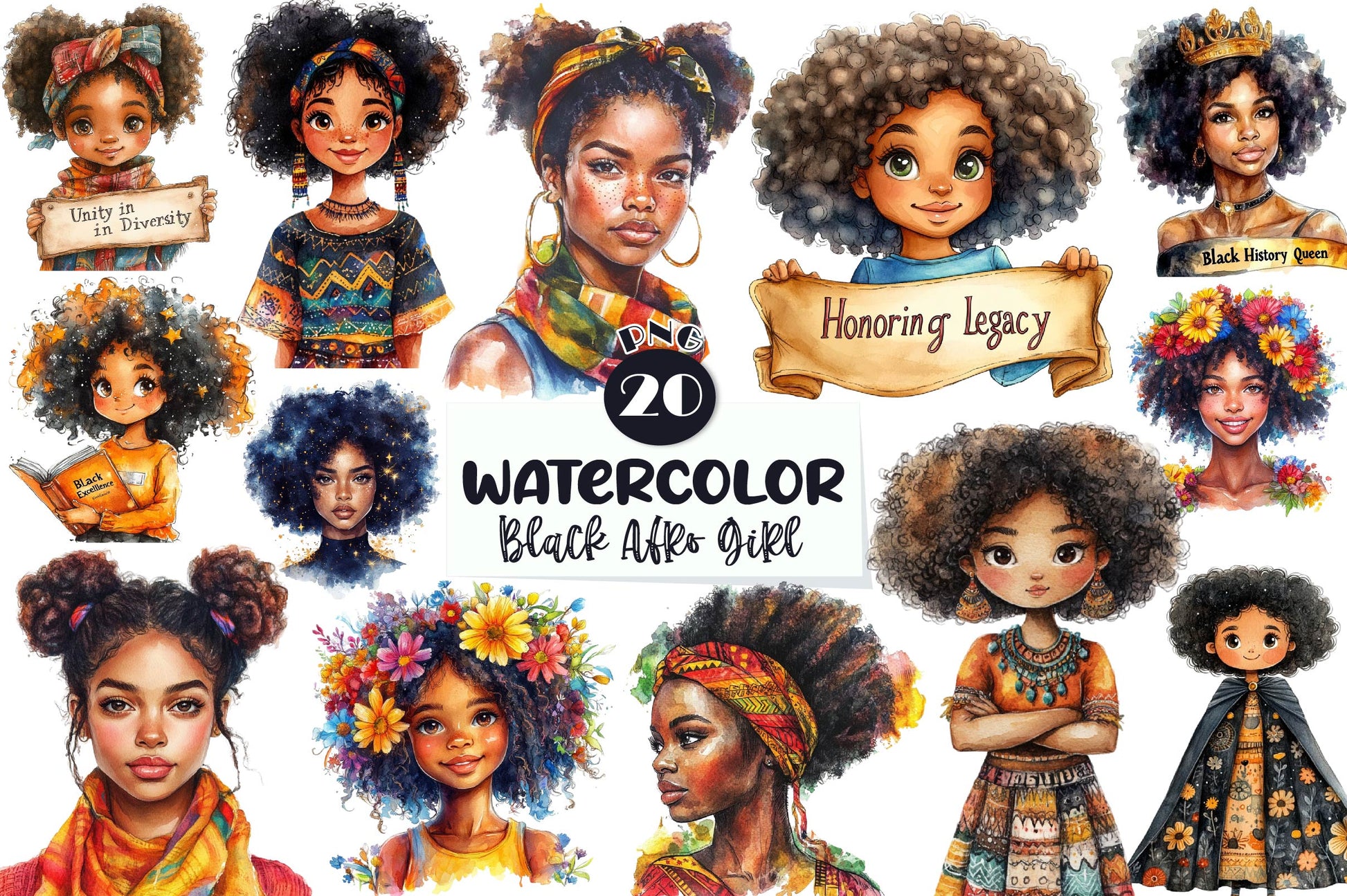 Black History Month Afro Girl Clipart Bundle 1 - CraftNest - Digital Crafting and Art
