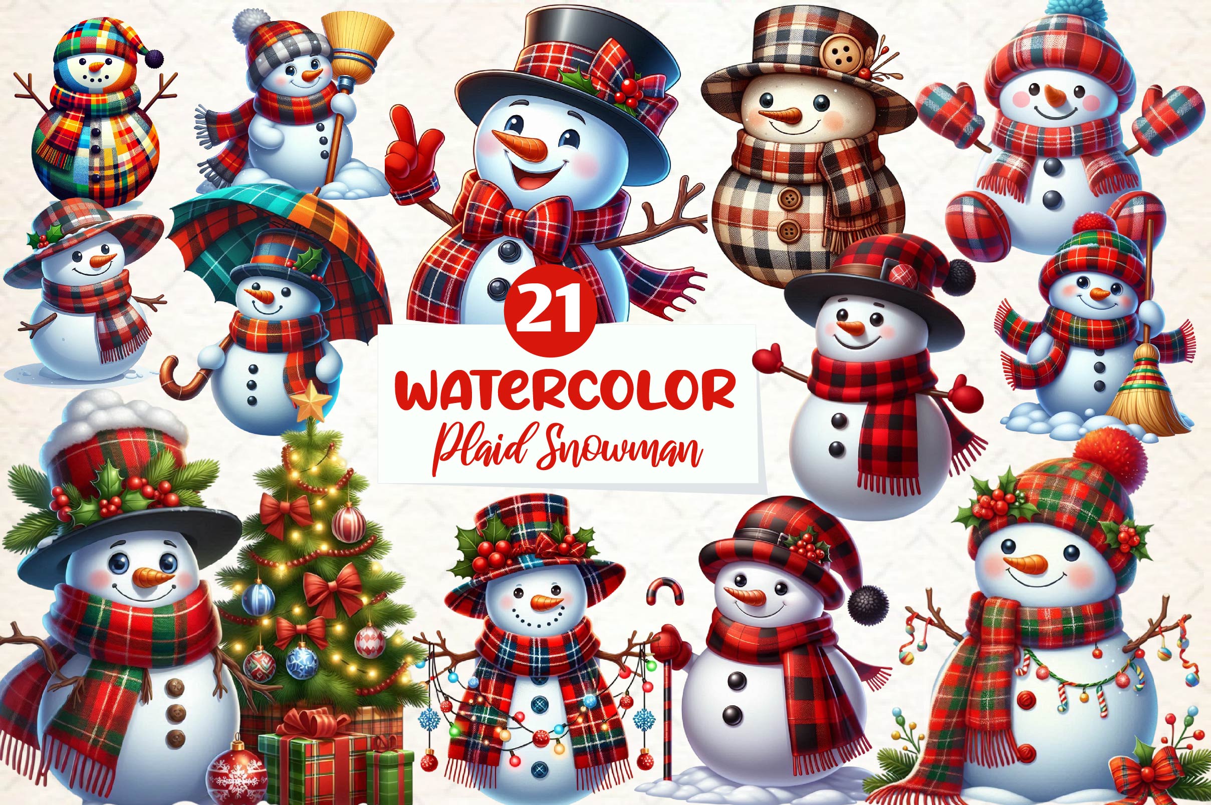 Plaid Pattern Snowman Clipart Bundle - CraftNest - Digital Crafting and Art