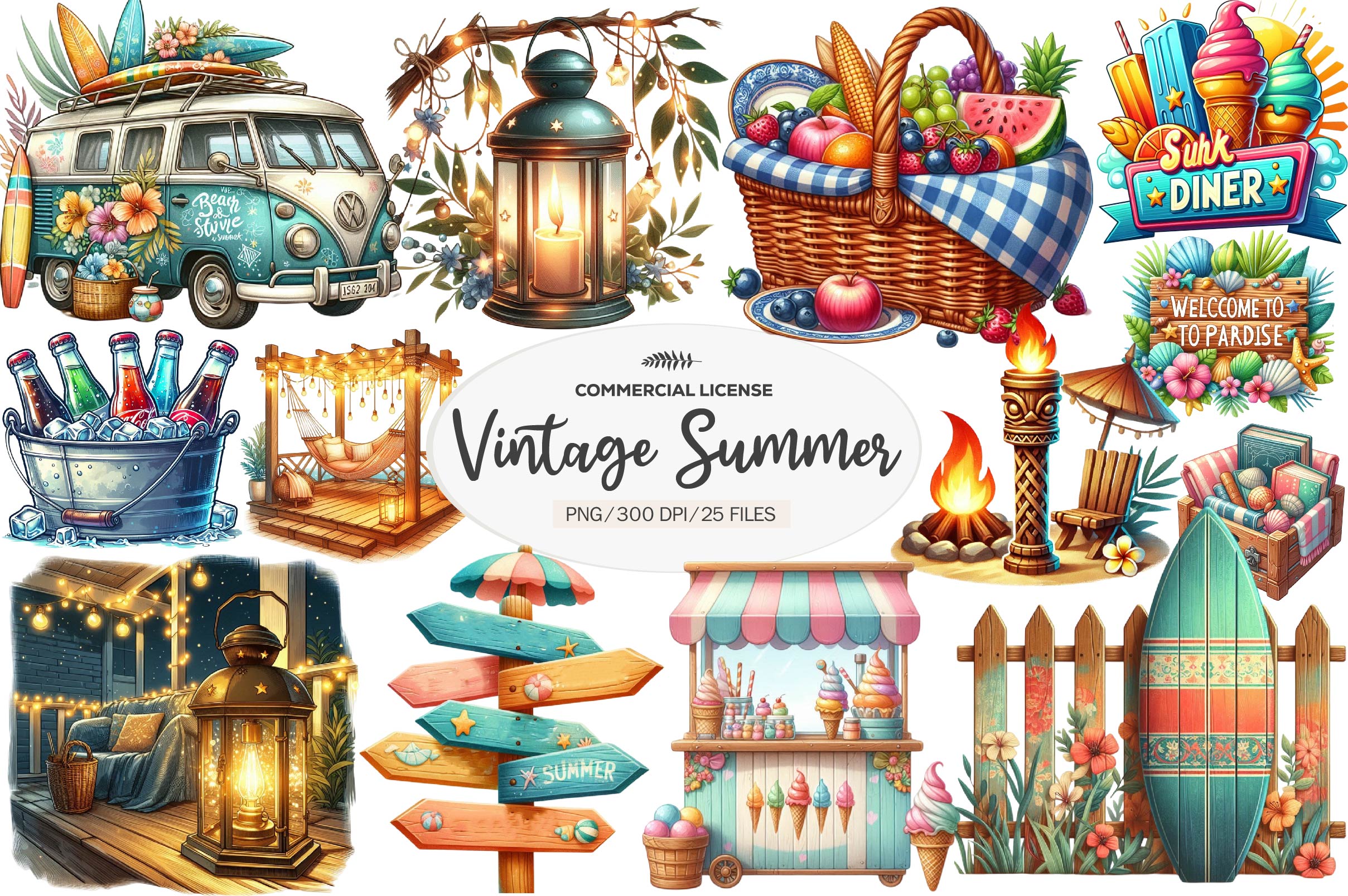 Vintage Summer Decorations Clipart Bundle - CraftNest - Digital Crafting and Art