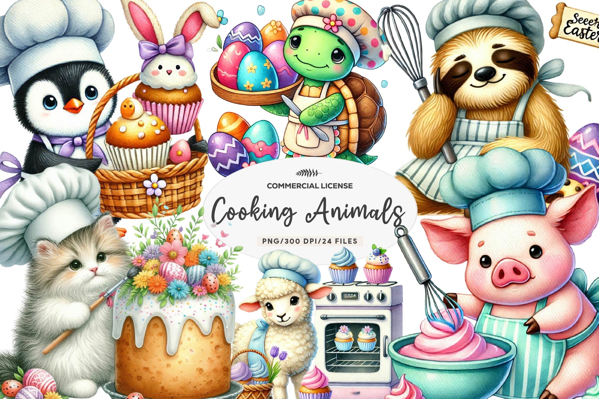 Eastertime Cooking Animals Clipart Bundle - CraftNest - Digital Crafting and Art