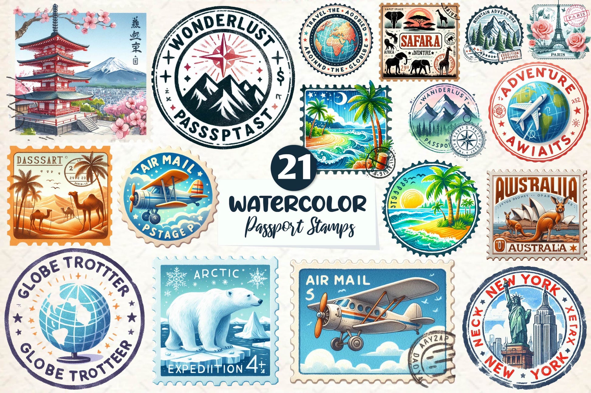 Passport Stamps Clipart Bundle - CraftNest - Digital Crafting and Art