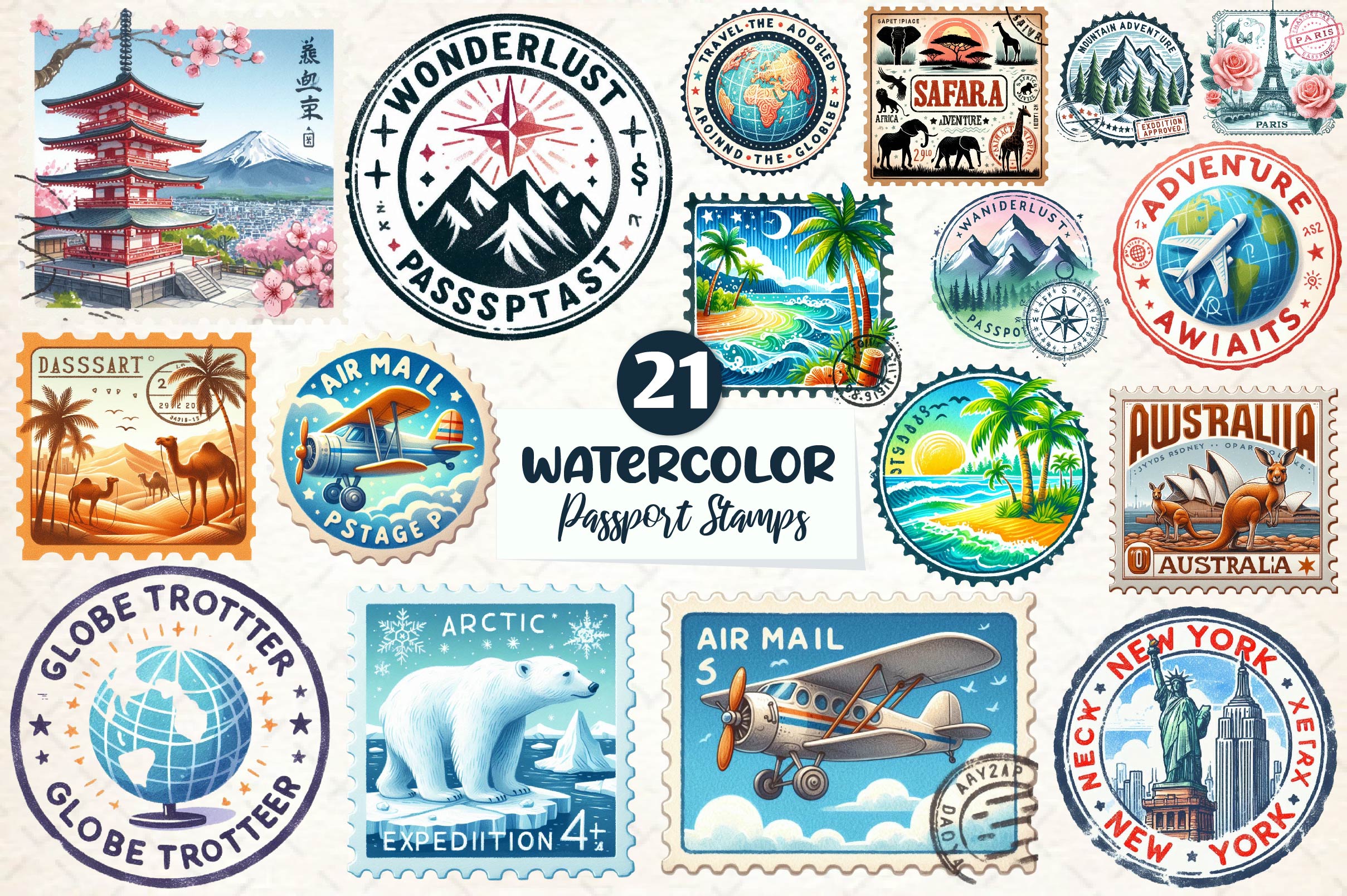 Passport Stamps Clipart Bundle - CraftNest - Digital Crafting and Art