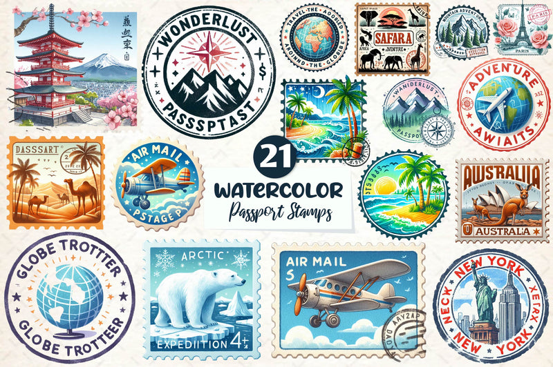 Passport Stamps Clipart Bundle - CraftNest - Digital Crafting and Art
