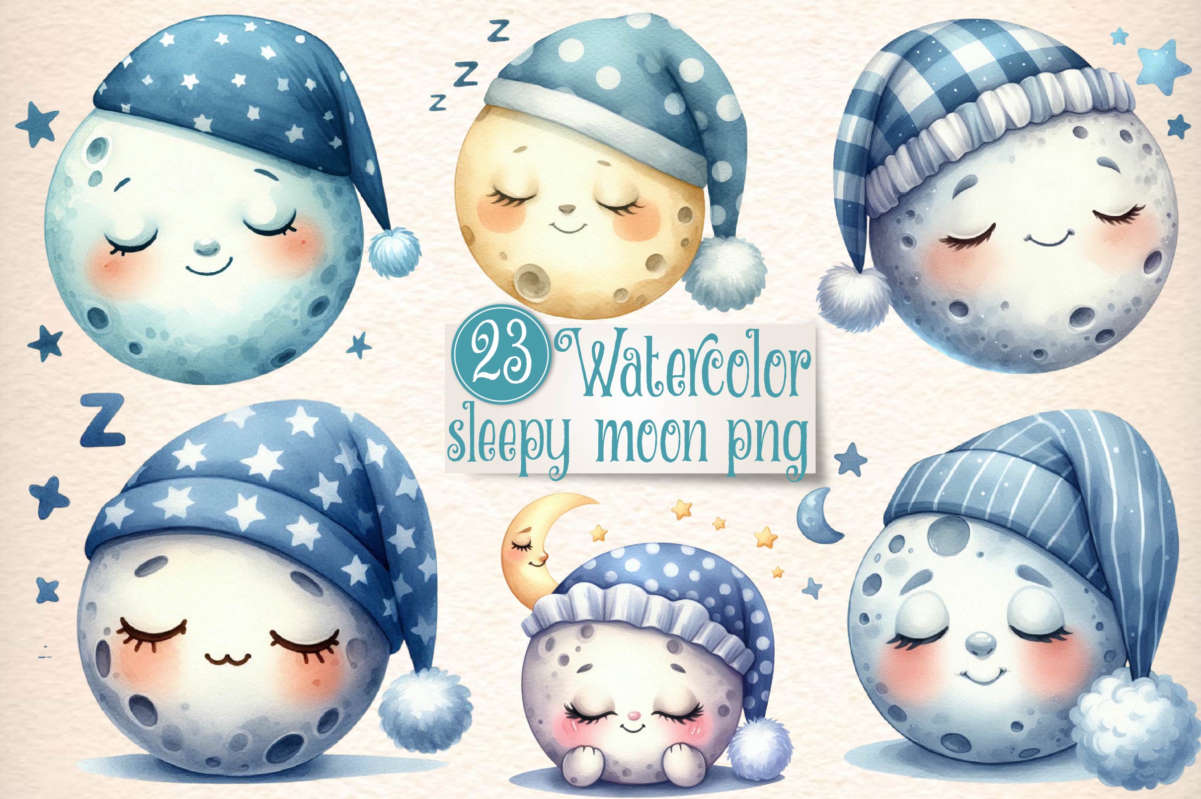 Sleepy Moon Clipart Bundle - CraftNest - Digital Crafting and Art