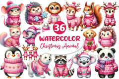 Pink Animals Christmas Clipart Bundle - CraftNest - Digital Crafting and Art