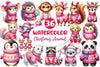 Pink Animals Christmas Clipart Bundle