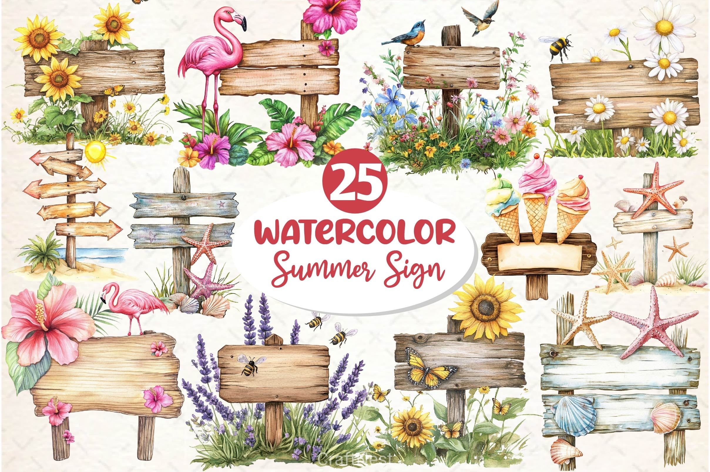 Summer Day Wooden Sign Clipart Bundle - CraftNest - Digital Crafting and Art