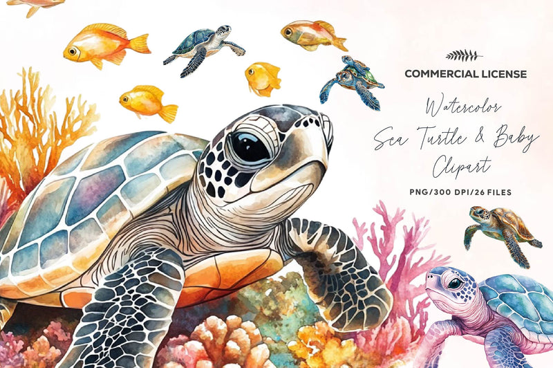 Sea Turtle & Baby Clipart Bundle - CraftNest - Digital Crafting and Art