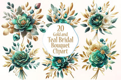 Gold and Teal Bridal Bouquet Clipart Bundle - CraftNest - Digital Crafting and Art