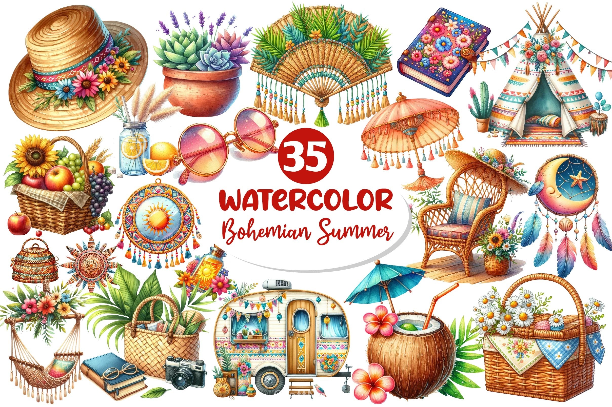 Bohemian Summer Clipart Bundle - CraftNest - Digital Crafting and Art