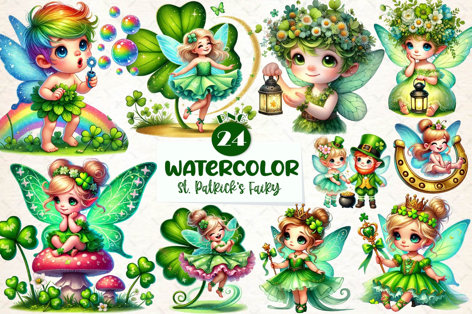 St Patricks Day Cute Fairy Girl Clipart Bundle - CraftNest - Digital Crafting and Art