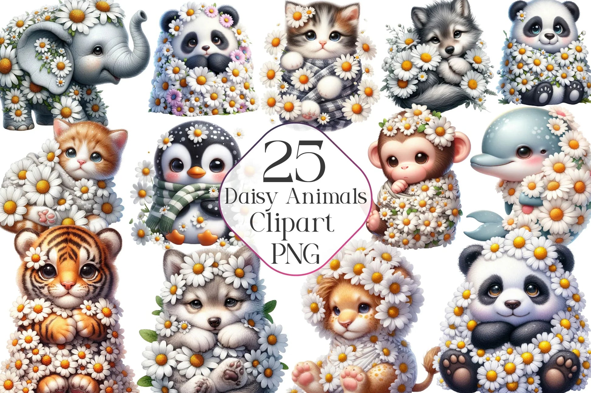 Daisy Animals Clipart Bundle - CraftNest - Digital Crafting and Art
