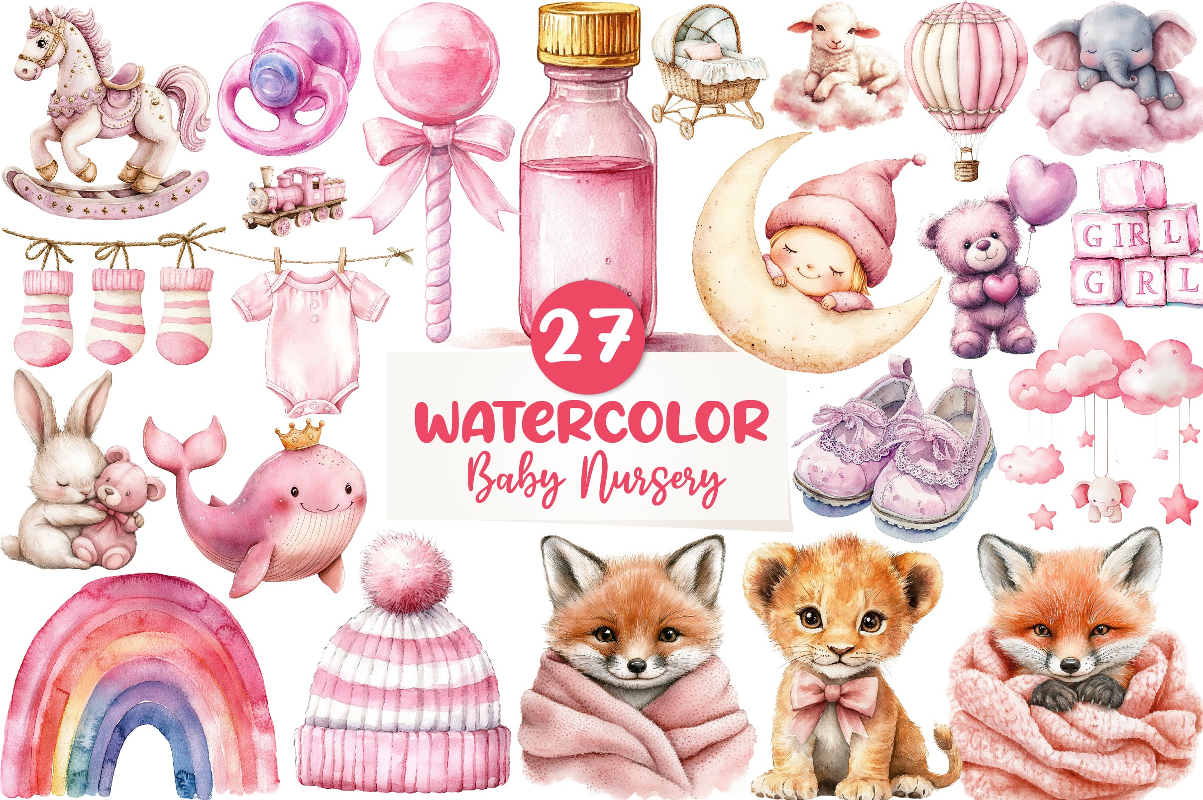 Pink Baby Girl Nursery Clipart Bundle 1 - CraftNest - Digital Crafting and Art
