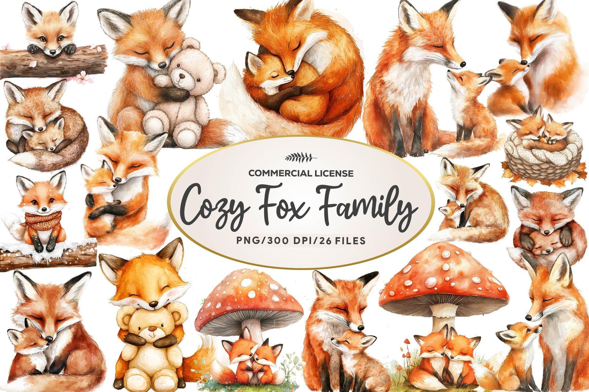 Cozy Fox Family Clipart Bundle - CraftNest - Digital Crafting and Art