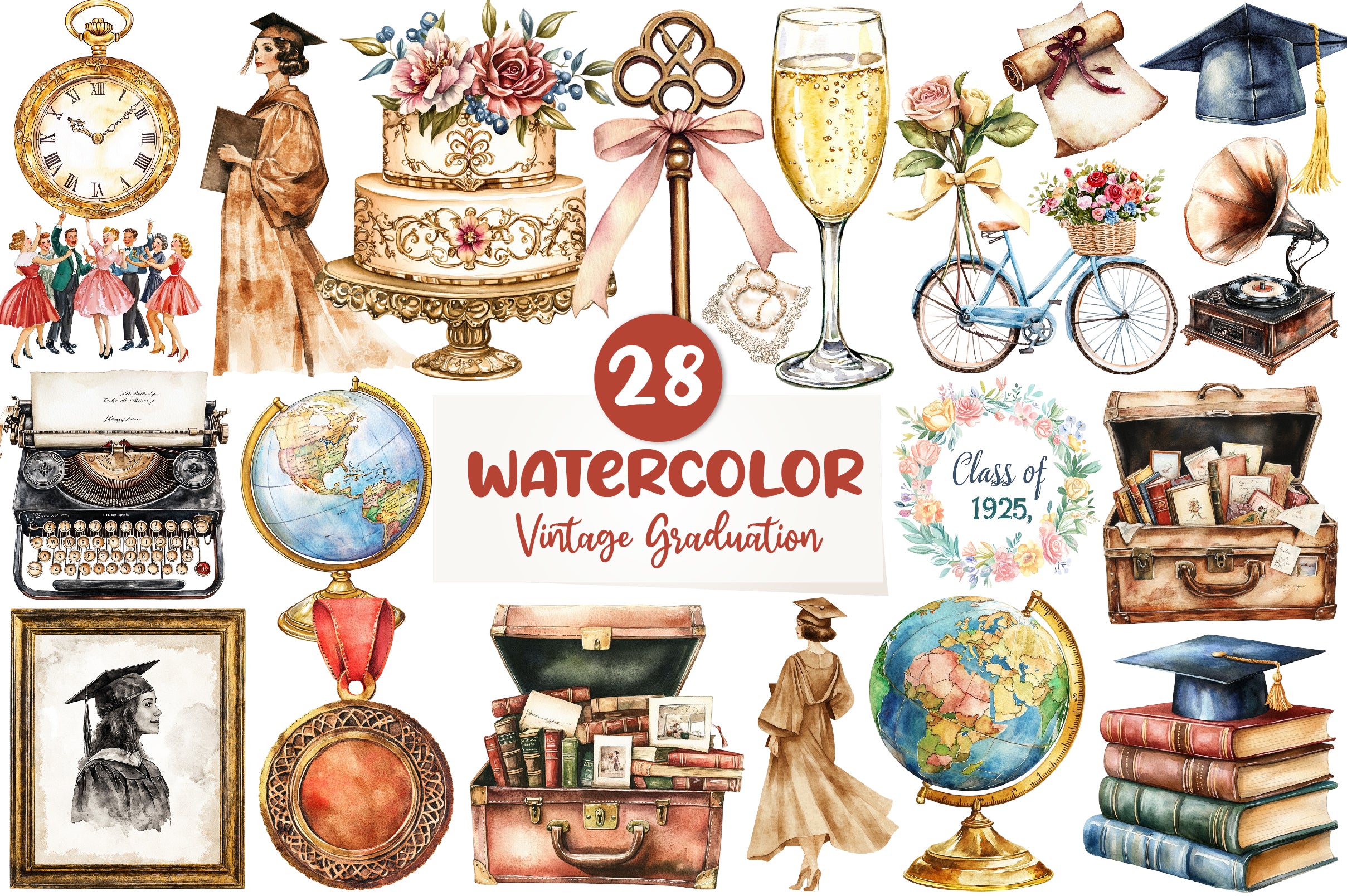 Vintage Graduation Clipart Bundle - CraftNest - Digital Crafting and Art