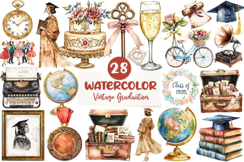 Vintage Graduation Clipart Bundle - CraftNest - Digital Crafting and Art