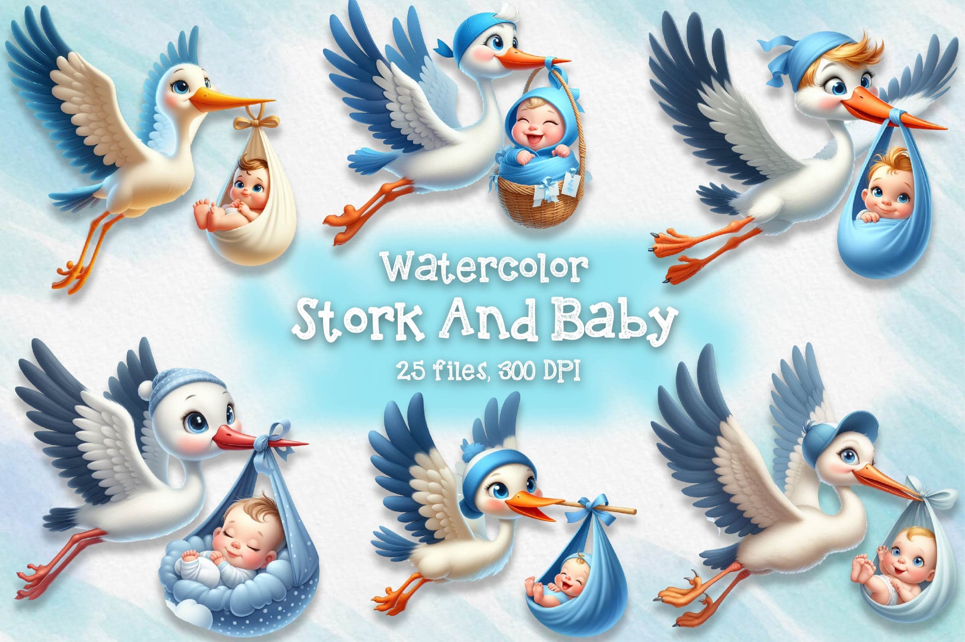 Stork And Baby Clipart Bundle - CraftNest - Digital Crafting and Art
