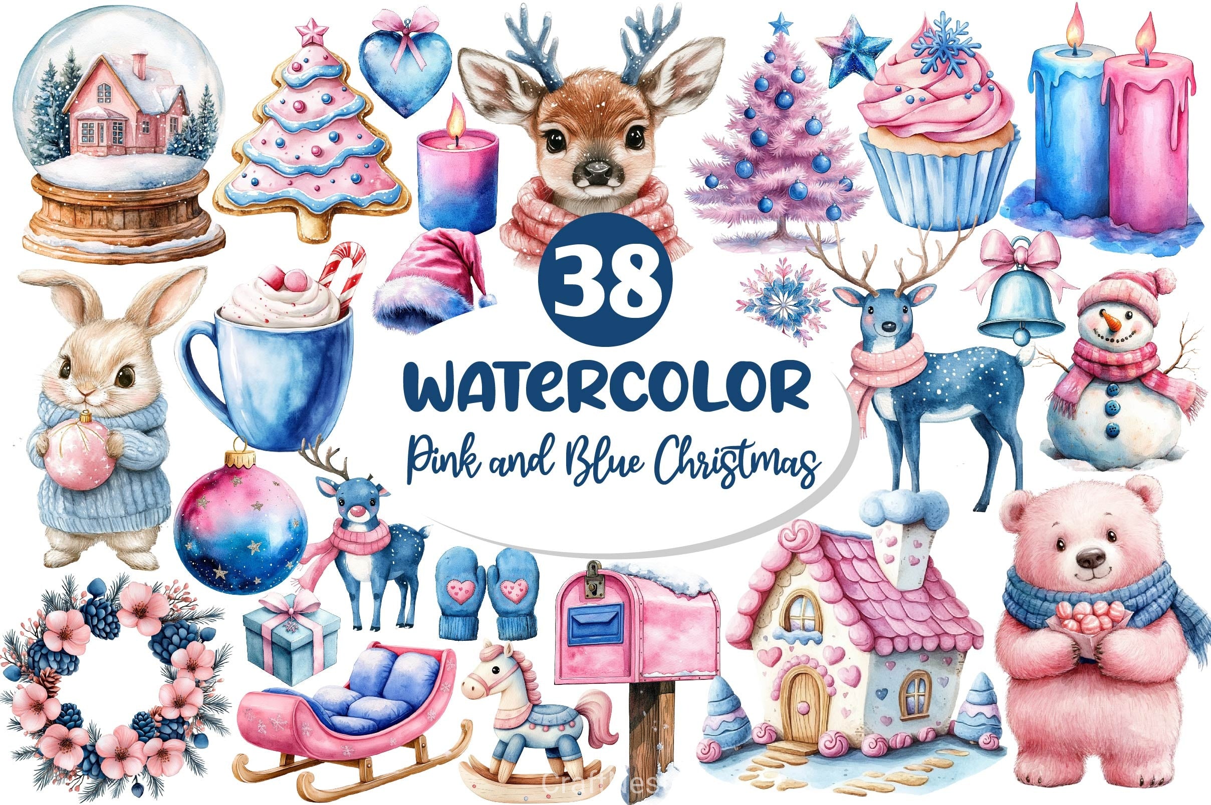 Pink And Blue Christmas Clipart Bundle - CraftNest - Digital Crafting and Art
