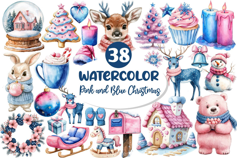 Pink And Blue Christmas Clipart Bundle - CraftNest - Digital Crafting and Art