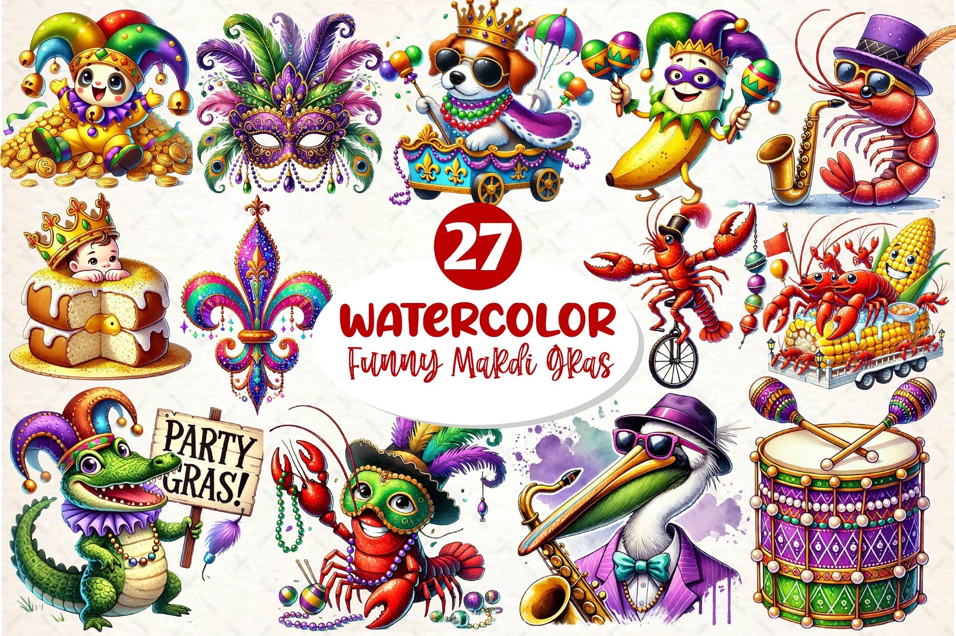 Funny Mardi Gras Clipart Bundle 2 - CraftNest - Digital Crafting and Art