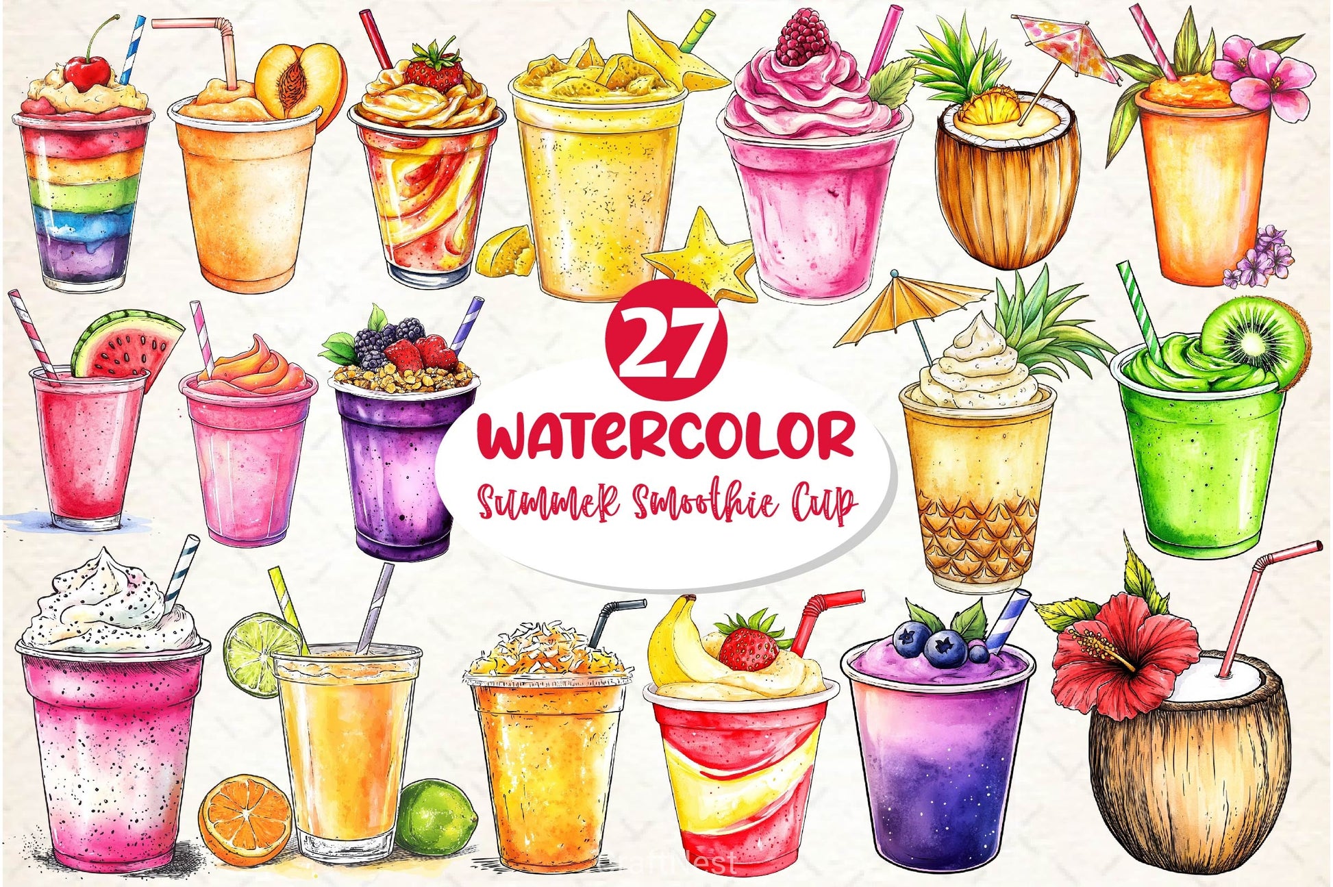 Summer Tropical Smoothie Cup Clipart Bundle 2 - CraftNest - Digital Crafting and Art