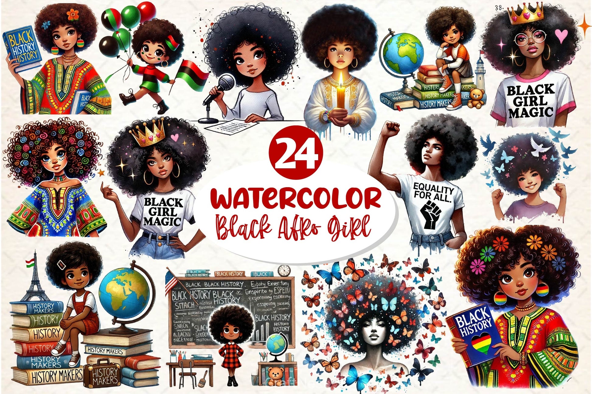 Black History Month Afro Girl Clipart Bundle 2 - CraftNest - Digital Crafting and Art