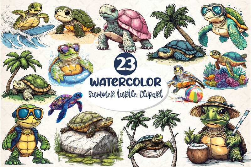 Summer Turtle Clipart Bundle 2 - CraftNest - Digital Crafting and Art