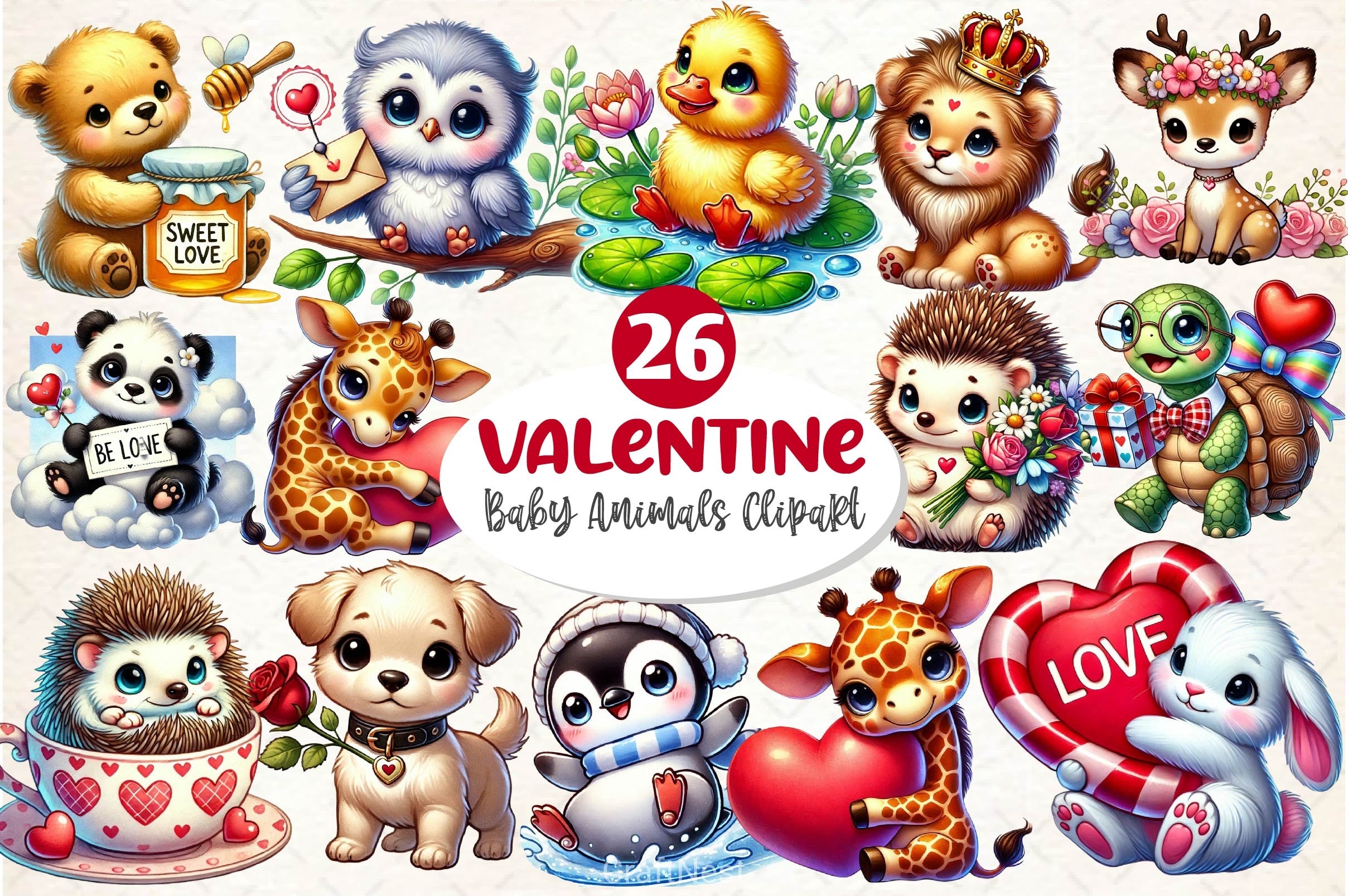 Valentine Baby Animals Clipart Bundle - CraftNest - Digital Crafting and Art
