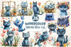 Spring Blue Cat Clipart Bundle