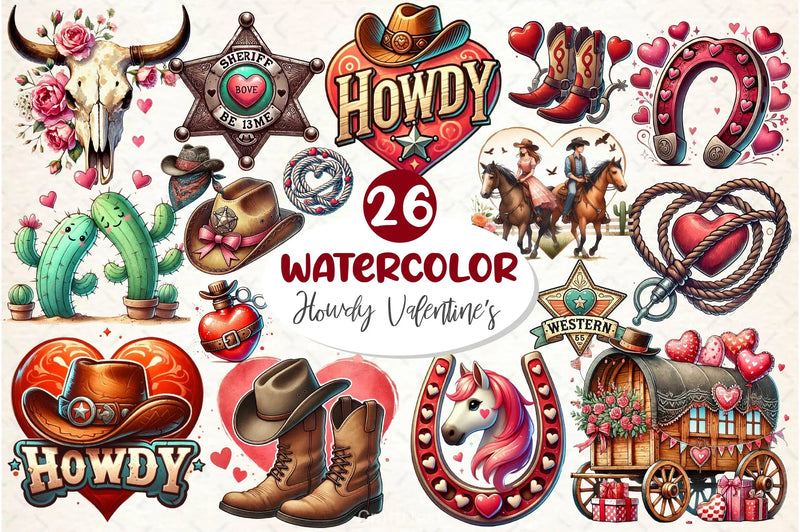 Retro Howdy Western Valentines Day Clipart Bundle 3 - CraftNest - Digital Crafting and Art