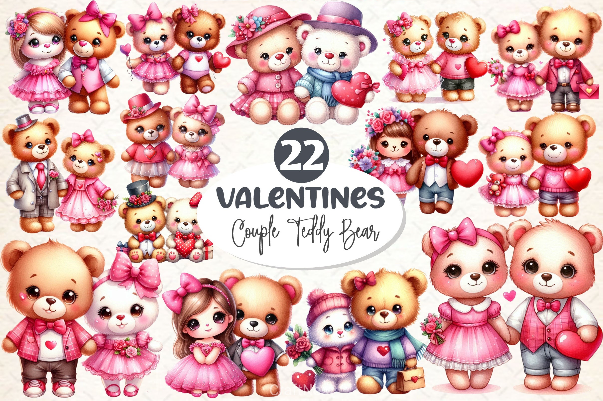 Valentines Couple Teddy Bear Clipart Bundle - CraftNest - Digital Crafting and Art