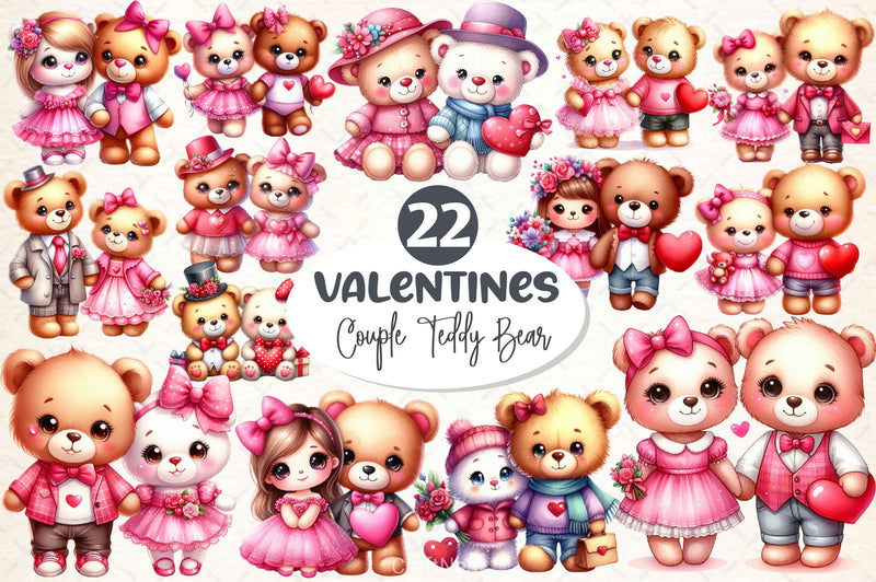 Valentines Couple Teddy Bear Clipart Bundle - CraftNest - Digital Crafting and Art