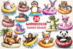 Summer Animals On Float Clipart Bundle 7 - CraftNest - Digital Crafting and Art