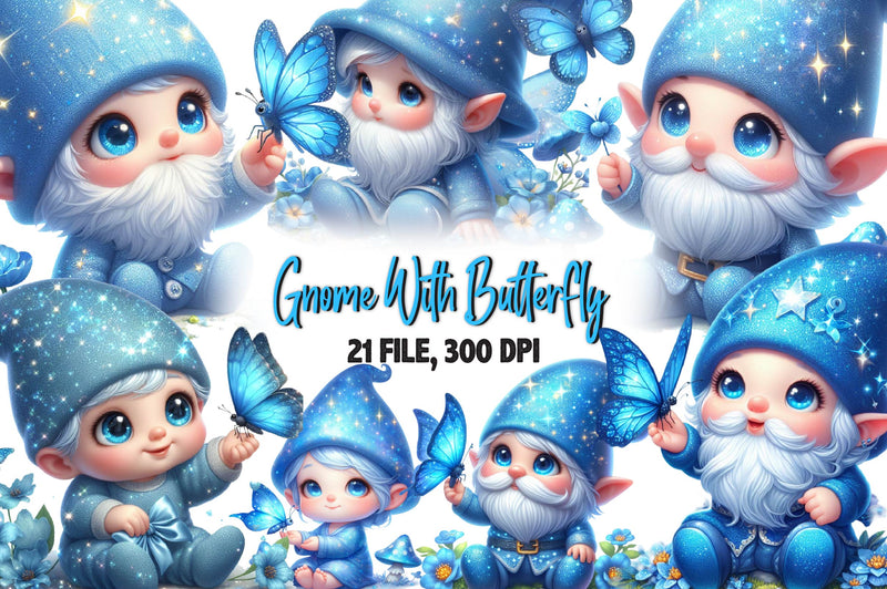 Cute Gnome With Butterfly Clipart Bundle - CraftNest - Digital Crafting and Art