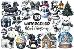 Black And White Christmas Clipart Bundle 2 - CraftNest - Digital Crafting and Art