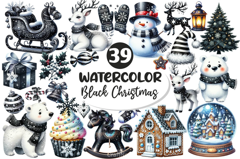 Black And White Christmas Clipart Bundle 2 - CraftNest - Digital Crafting and Art