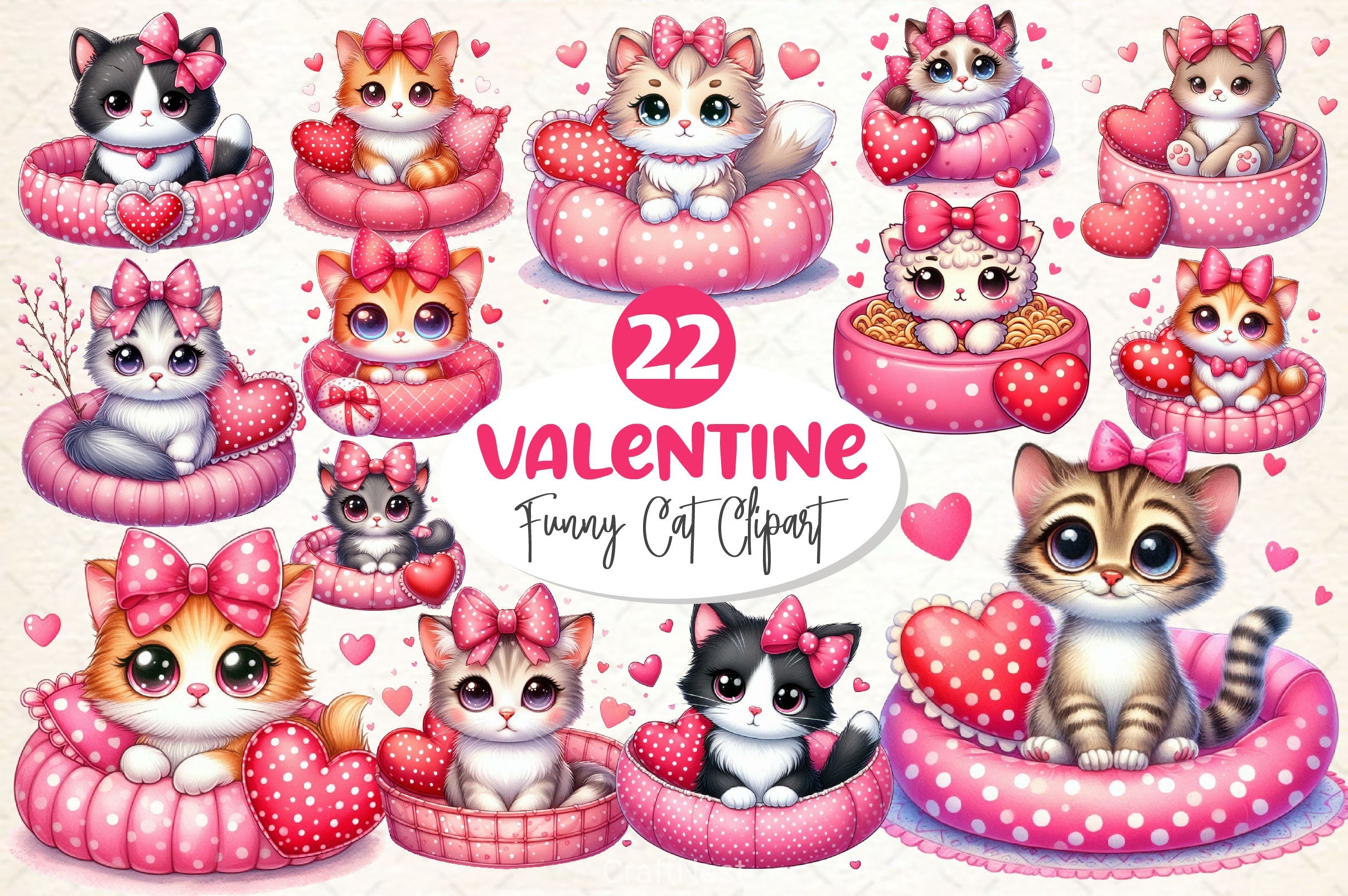 Funny Cat Valentine's Day Clipart Bundle - CraftNest - Digital Crafting and Art