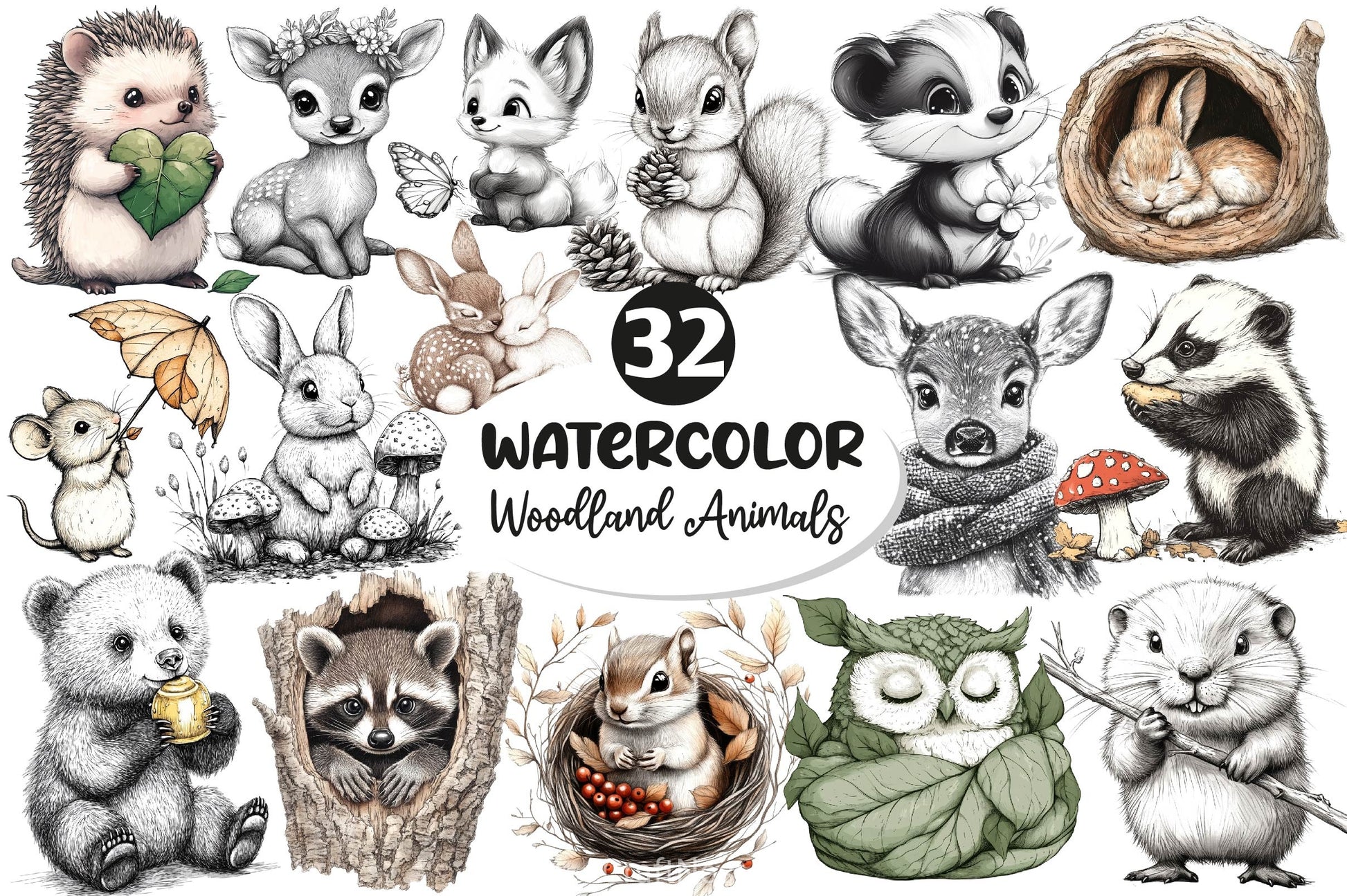 Woodland Cute Baby Animals Clipart Bundle - CraftNest - Digital Crafting and Art