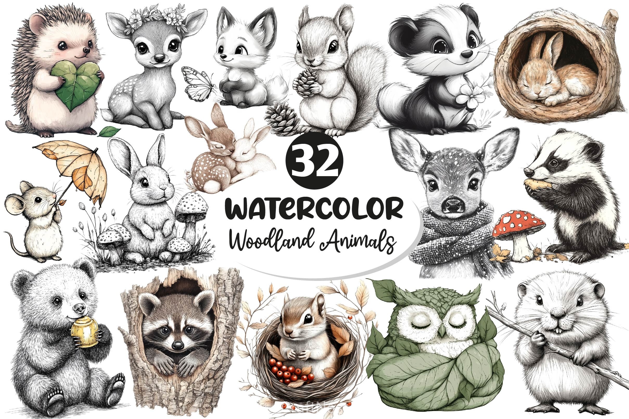 Woodland Cute Baby Animals Clipart Bundle - CraftNest - Digital Crafting and Art