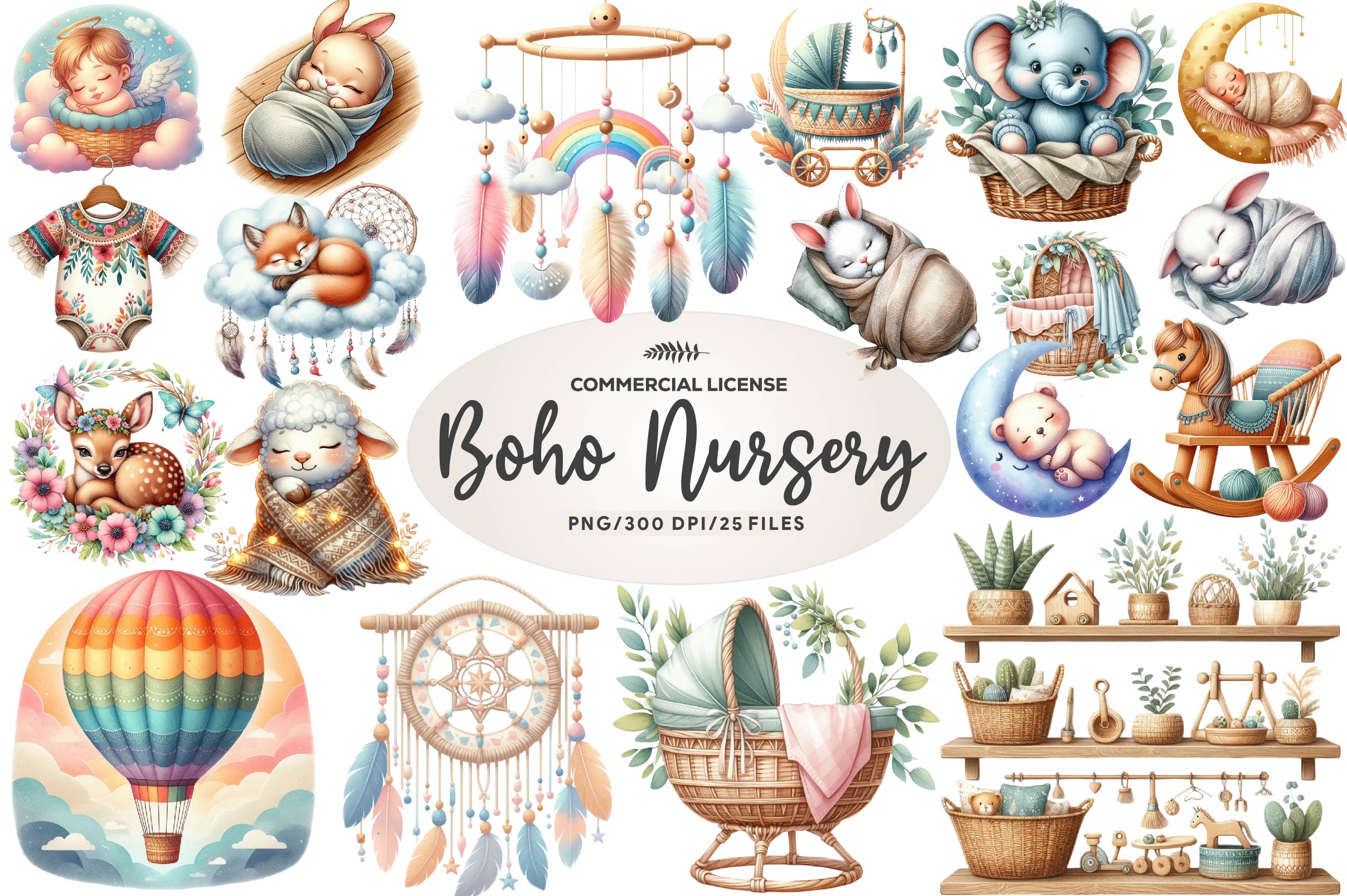 Boho Nursery Baby Clipart Bundle 1 - CraftNest - Digital Crafting and Art