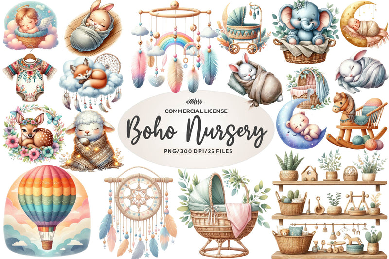 Boho Nursery Baby Clipart Bundle 1 - CraftNest - Digital Crafting and Art
