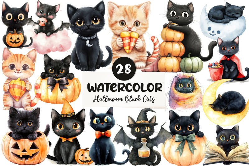 Cute Halloween Black Cats Clipart Bundle - CraftNest - Digital Crafting and Art