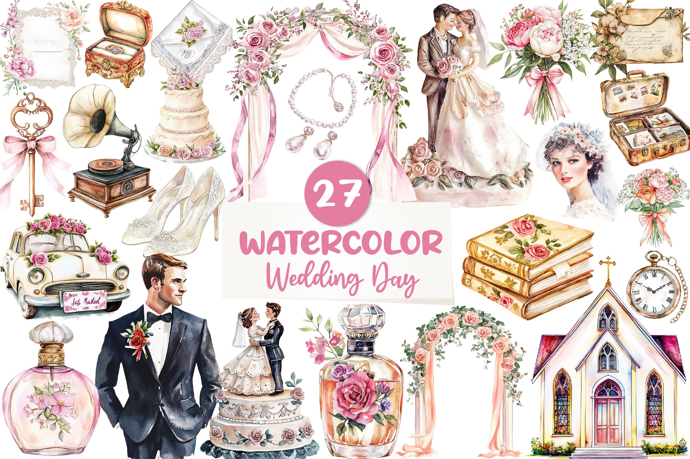 Retro Wedding Day Clipart Bundle - CraftNest - Digital Crafting and Art