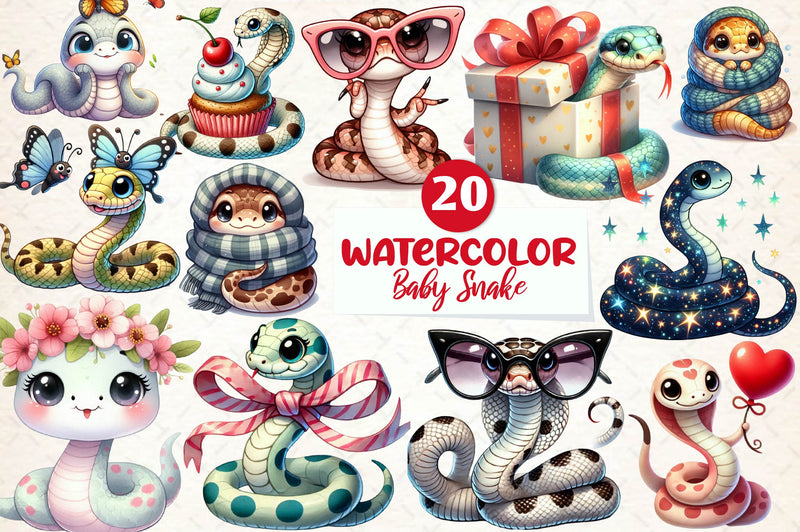 Cute Baby Snake Nursery Art Clipart Bundle - CraftNest - Digital Crafting and Art