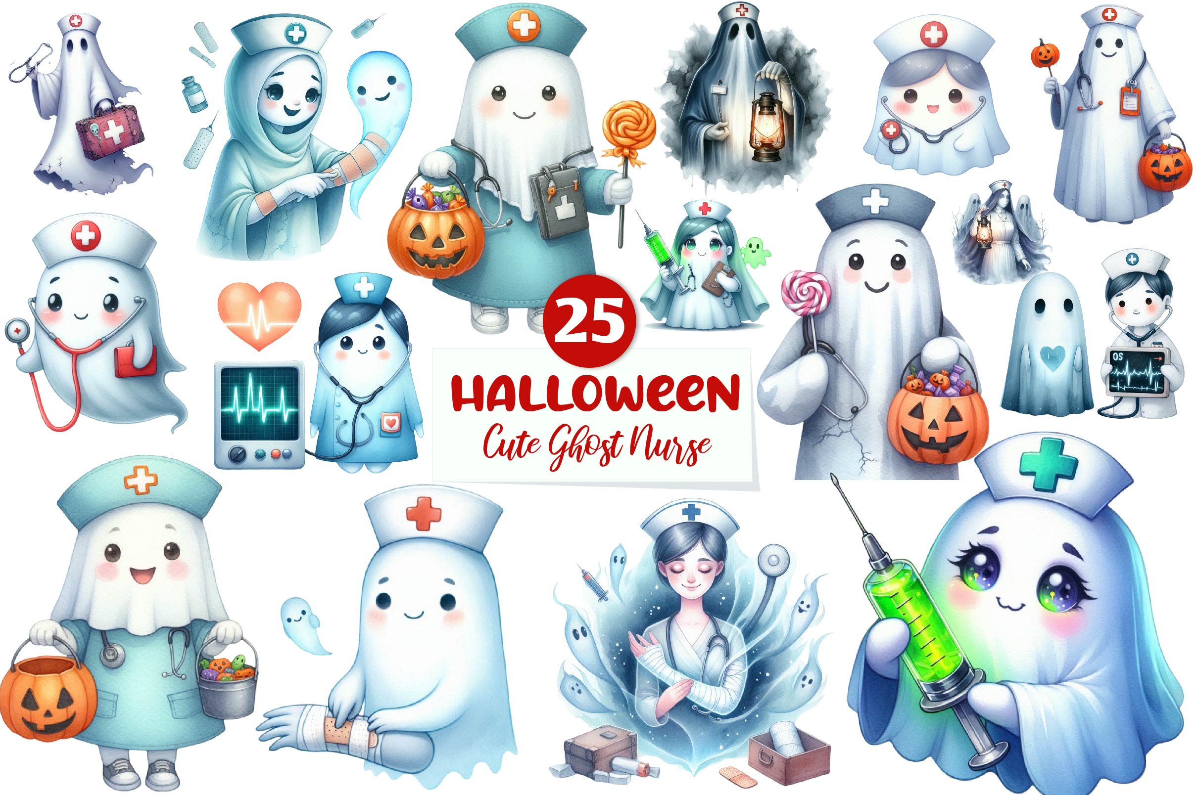 Cute Ghost Nurse Clipart Bundle - CraftNest - Digital Crafting and Art