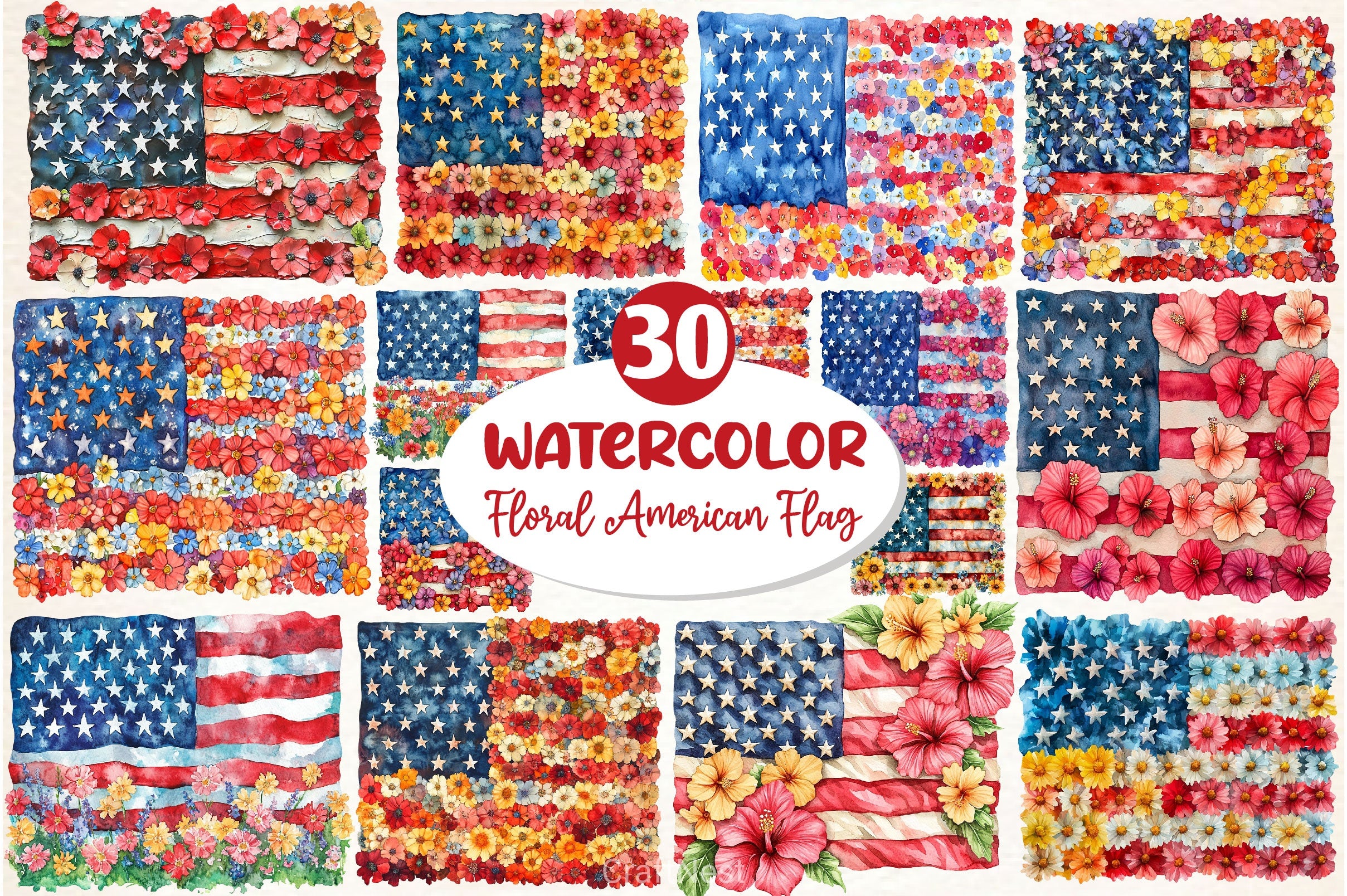 Floral American Flag Clipart Bundle - CraftNest - Digital Crafting and Art